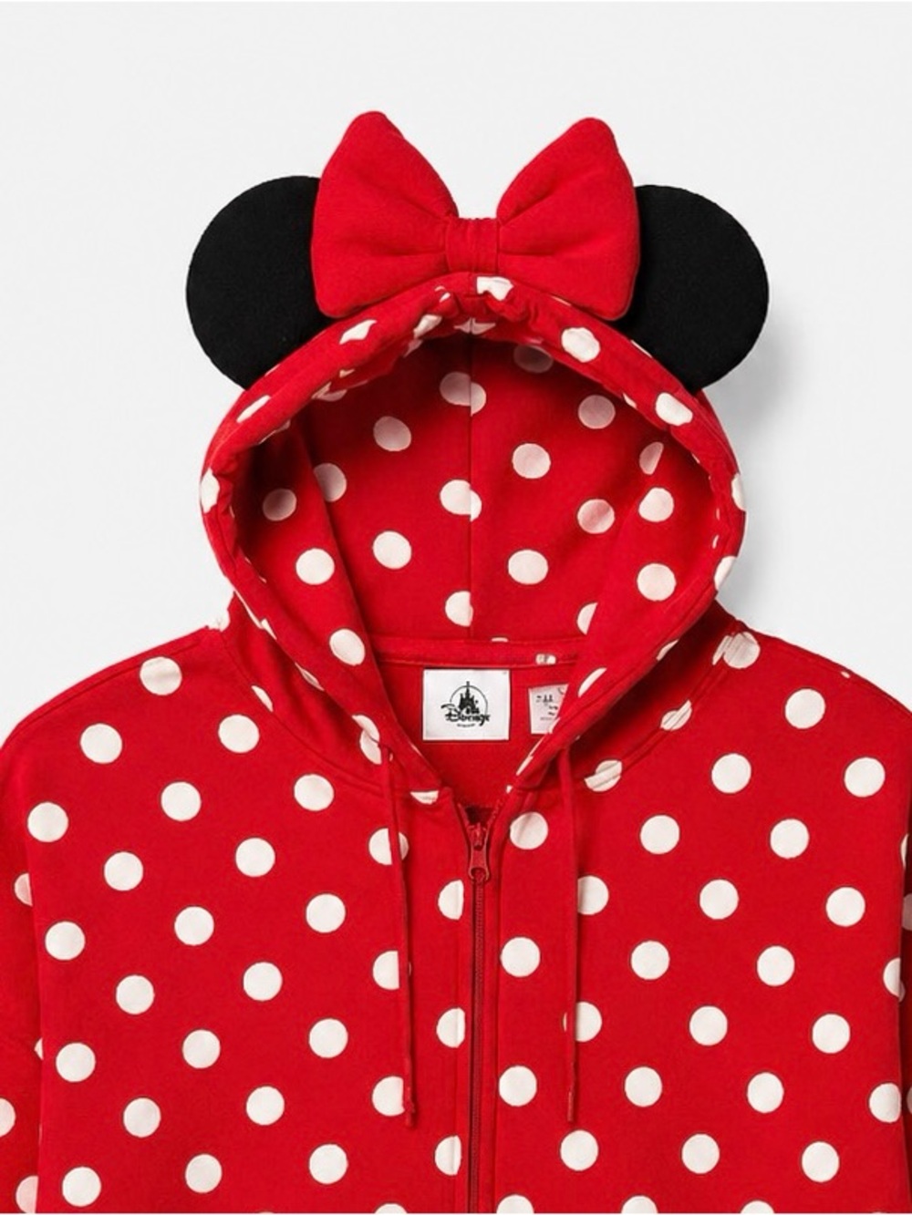 Disney Minnie Mouse Polka Dot Hoodie with Ears & Bow Red White Size Large (NWT)